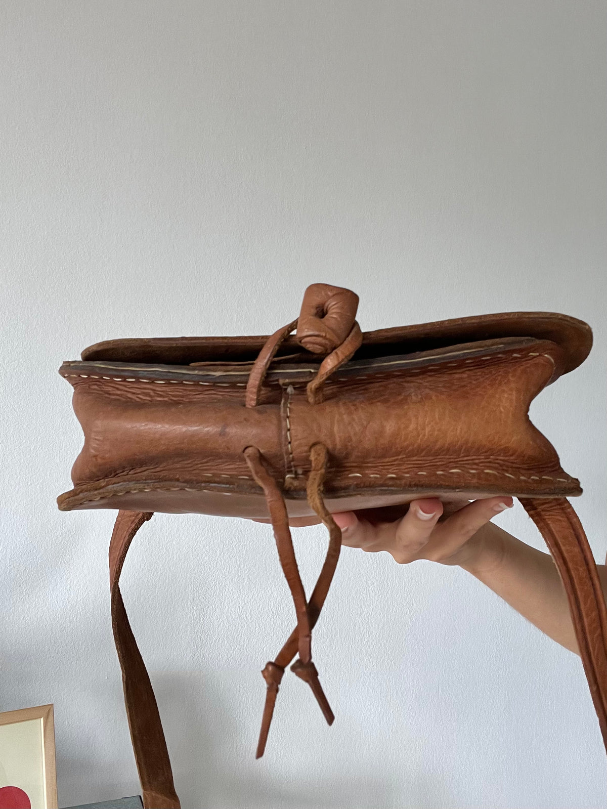 handcrafted artisan tan leather shoulder bag