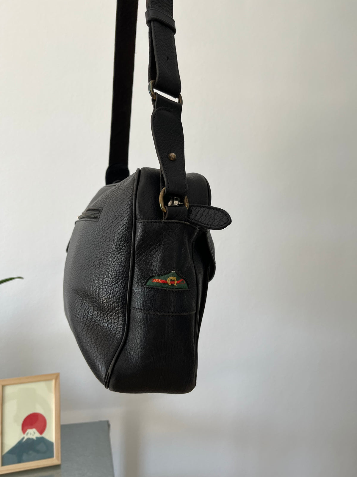 Black leather shoulder crossbody bag