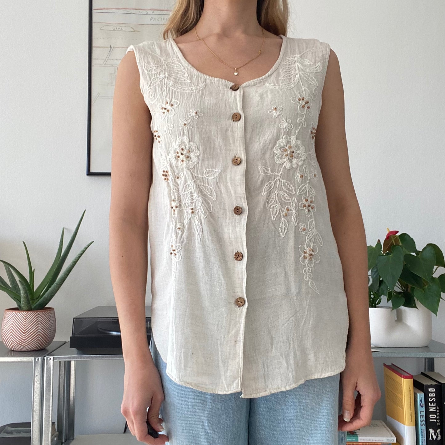 White Bege summer cottage top-Size M