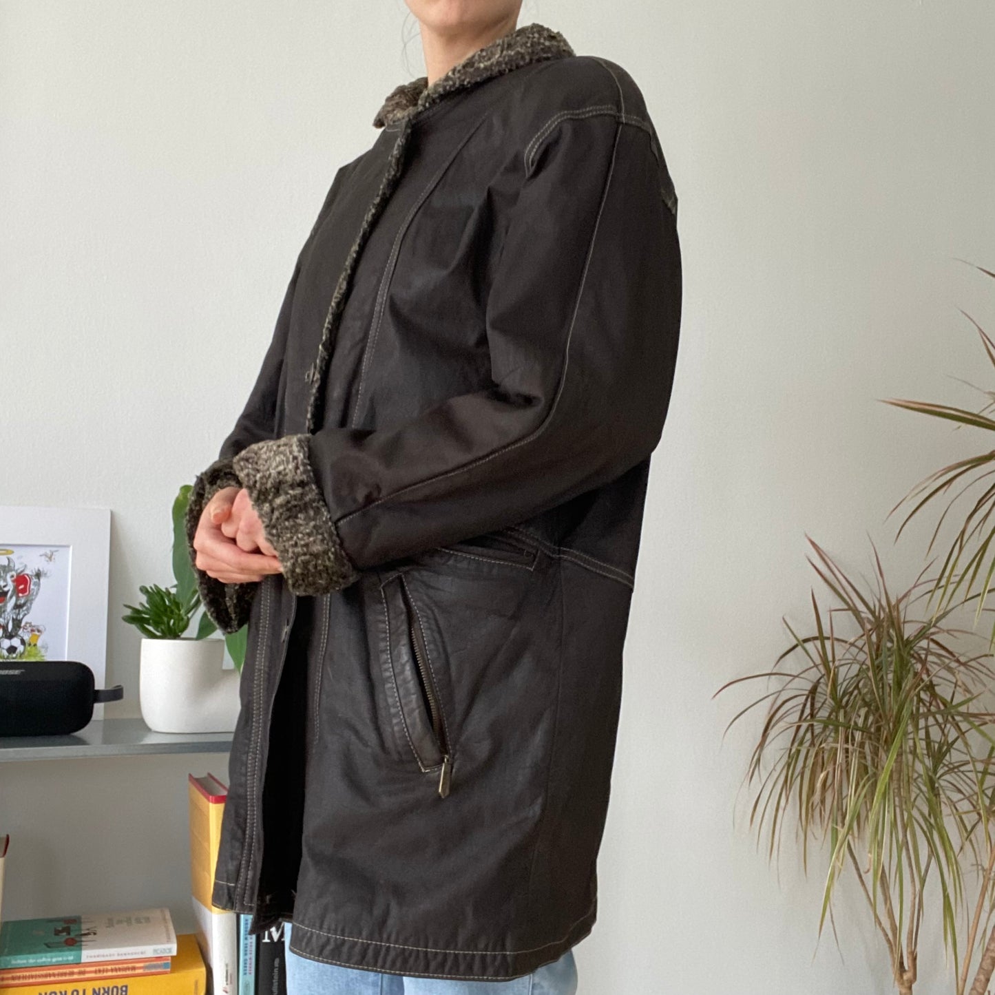 Vintage brown mid-length leather coat