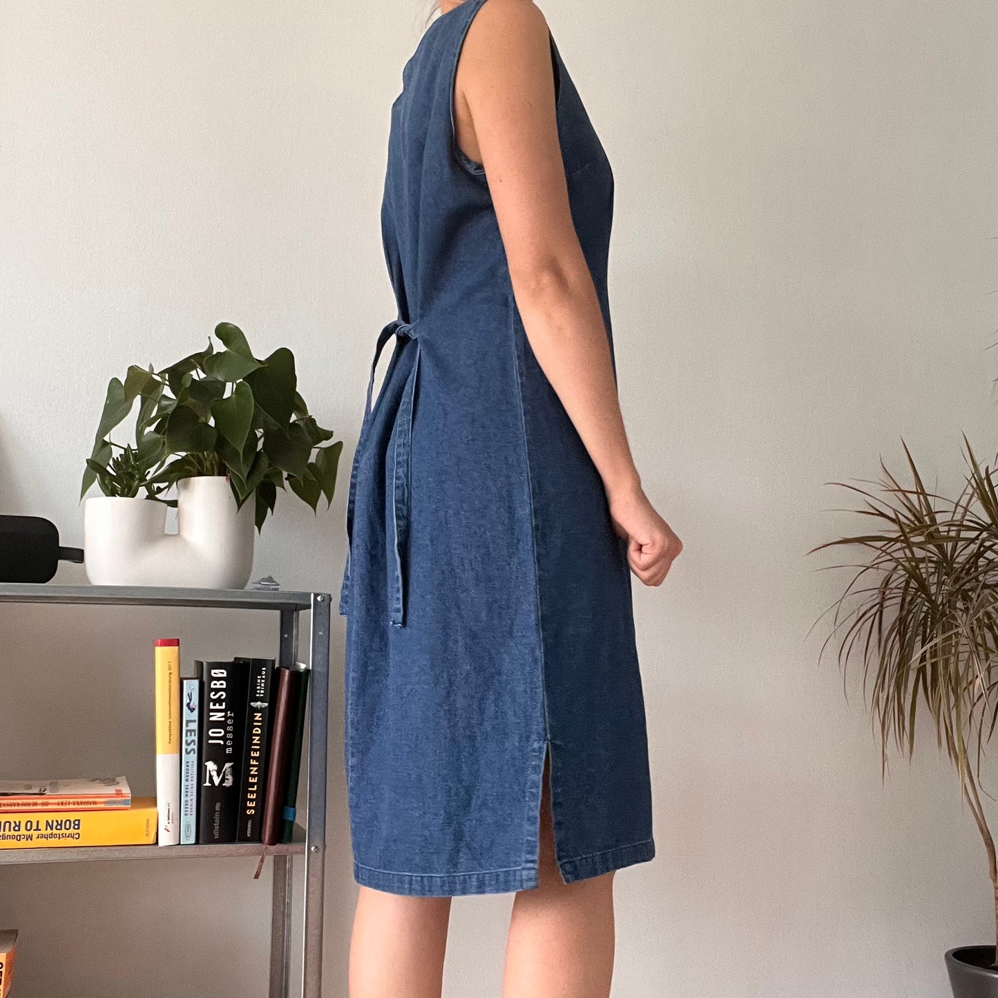 Vintage Embroidered Denim Midi Dress - Size 40