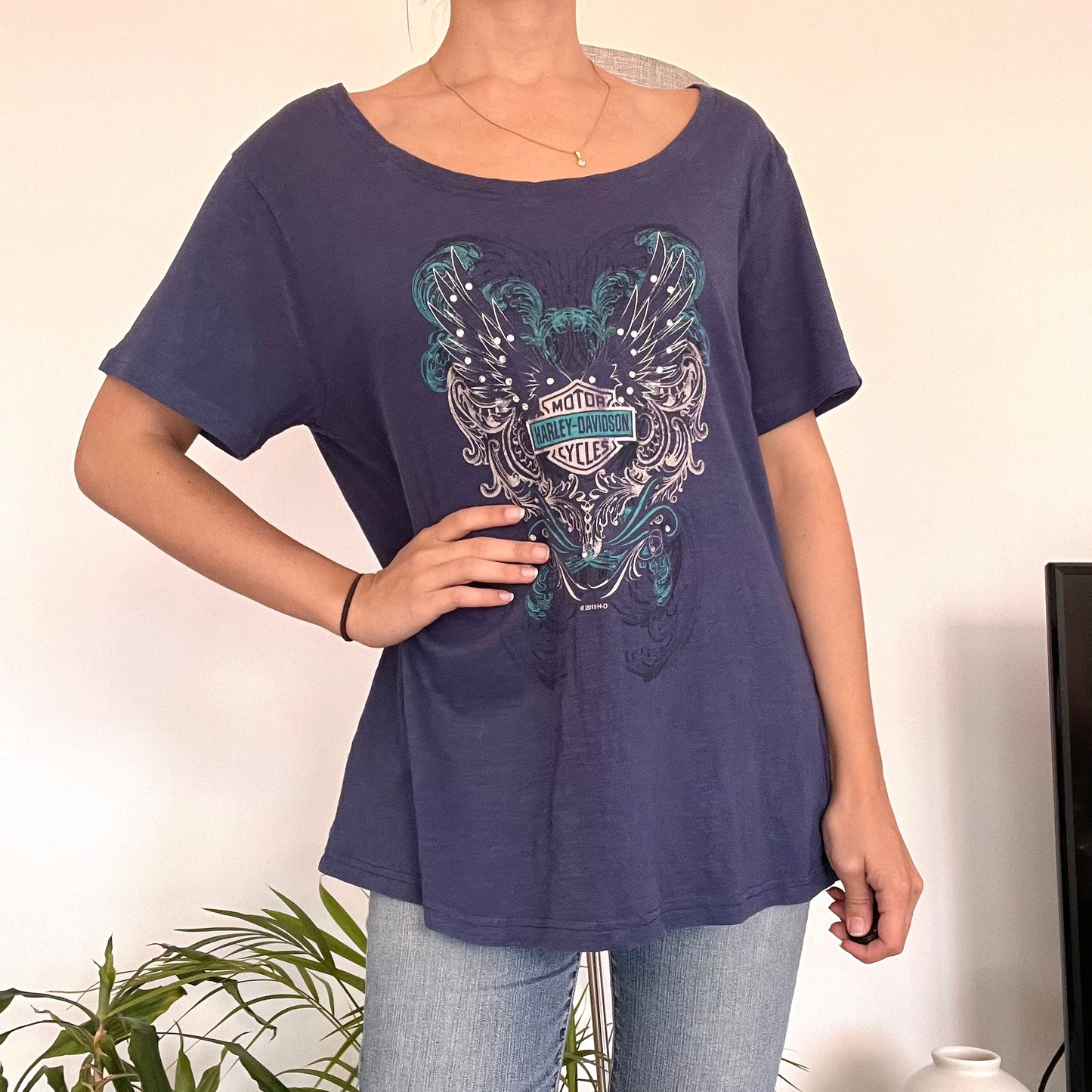 Harley Davidson blue T-shirt-Size XXL