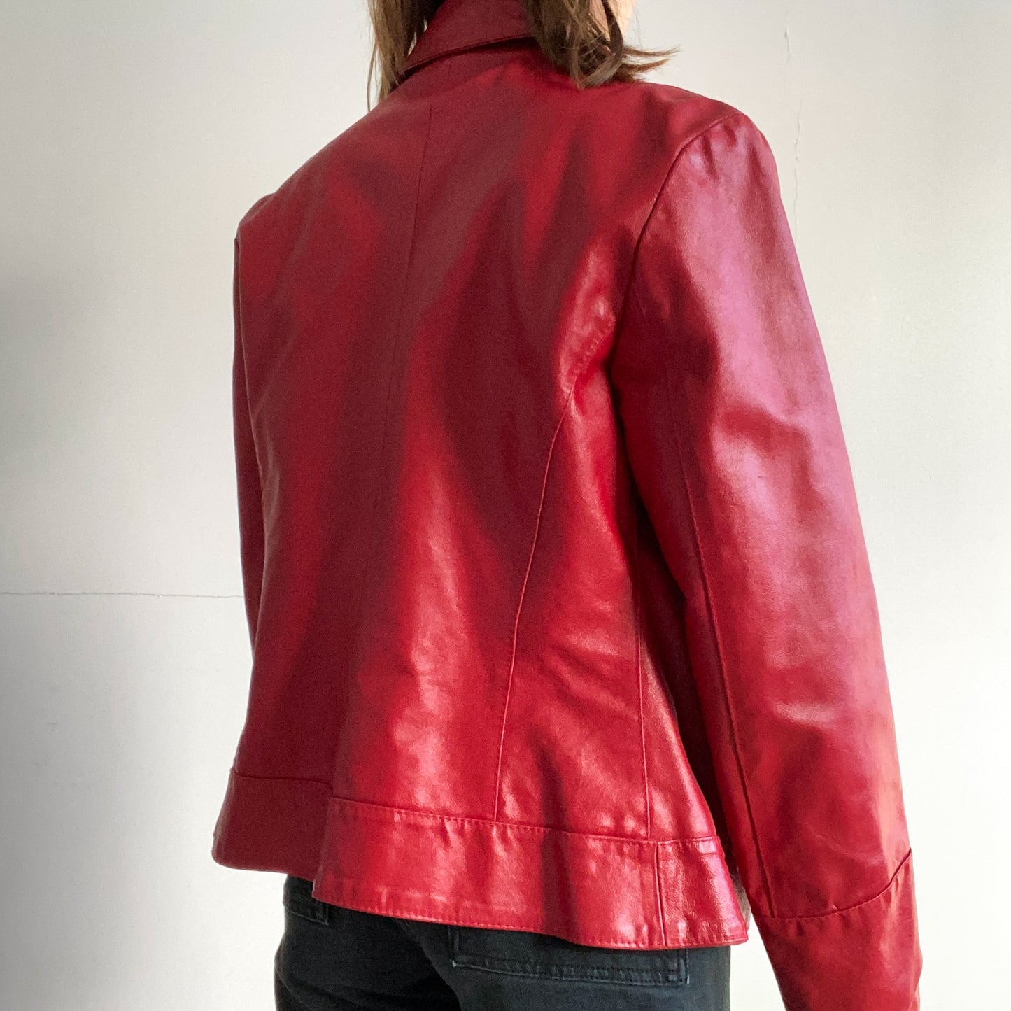 Red leather jacket with zipper