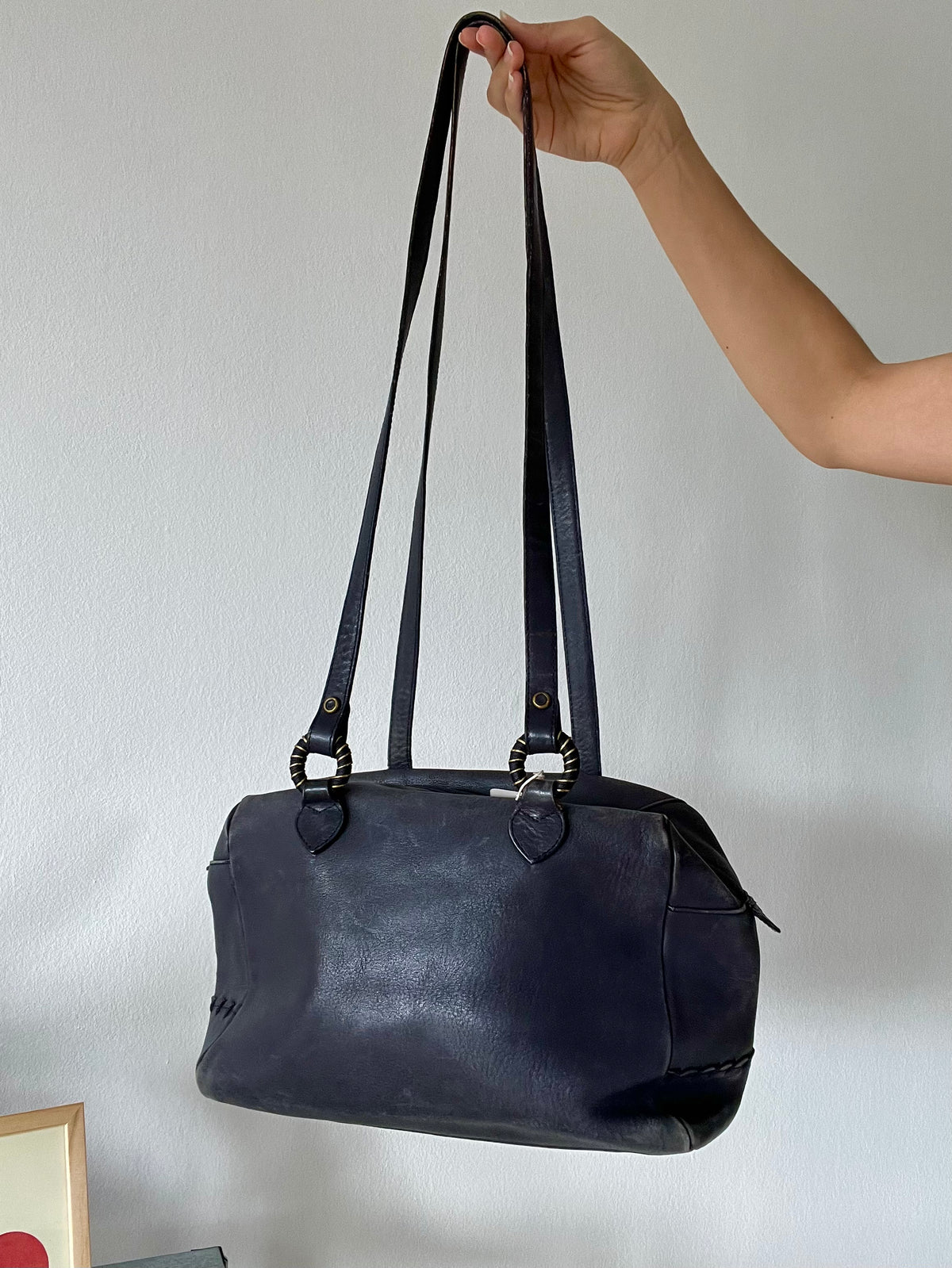 Blue long strap navy shoulder bag