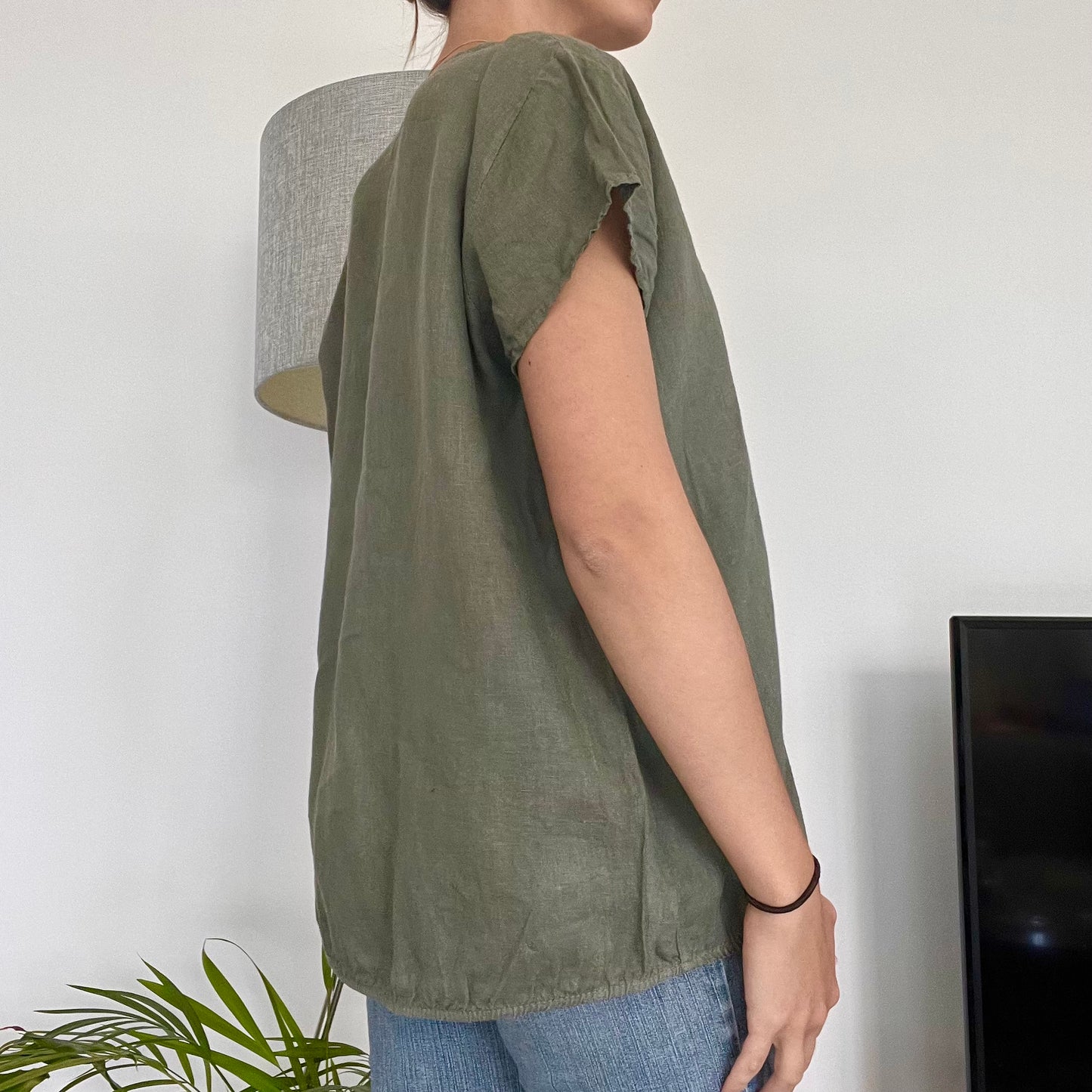Linen khaki blouse-Size 42