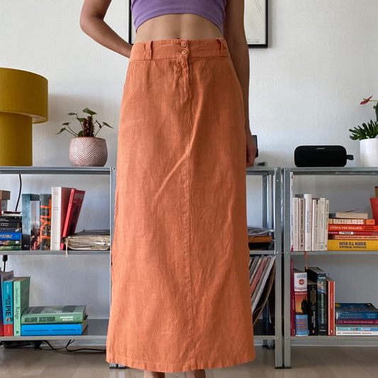 Maxi orange linen skirt