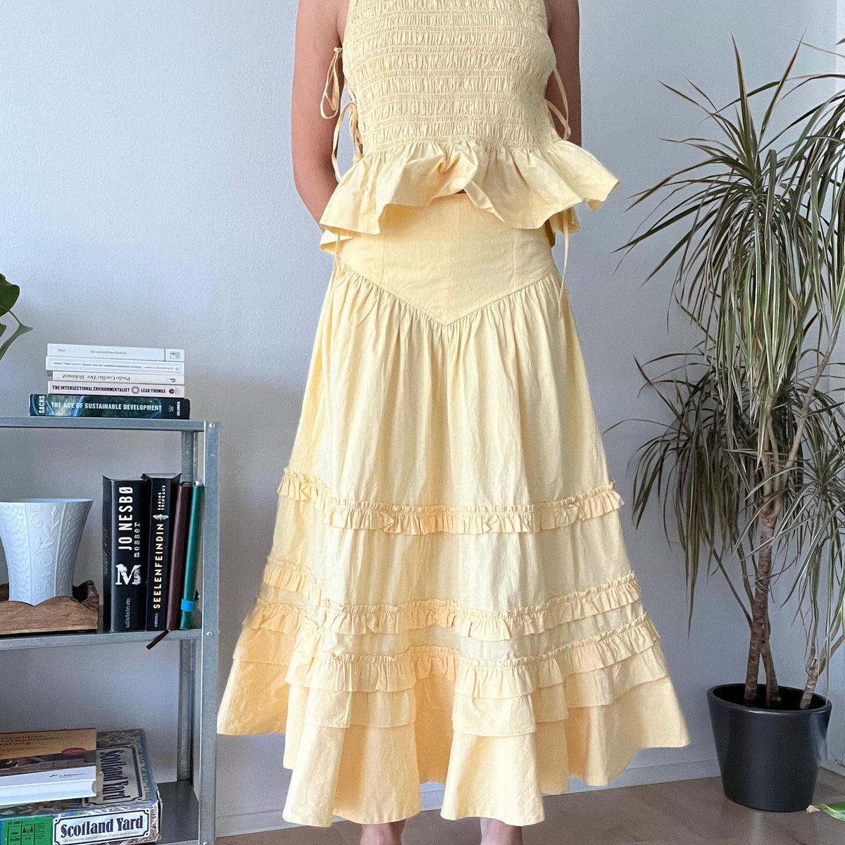 Ganni butter yellow top and skirt set- Size 36 /38