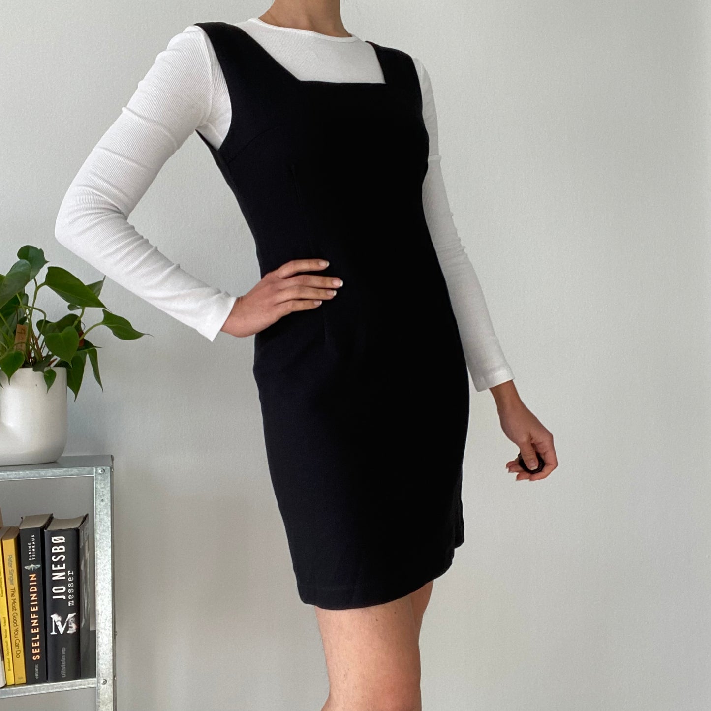 Black mini dress square neckline