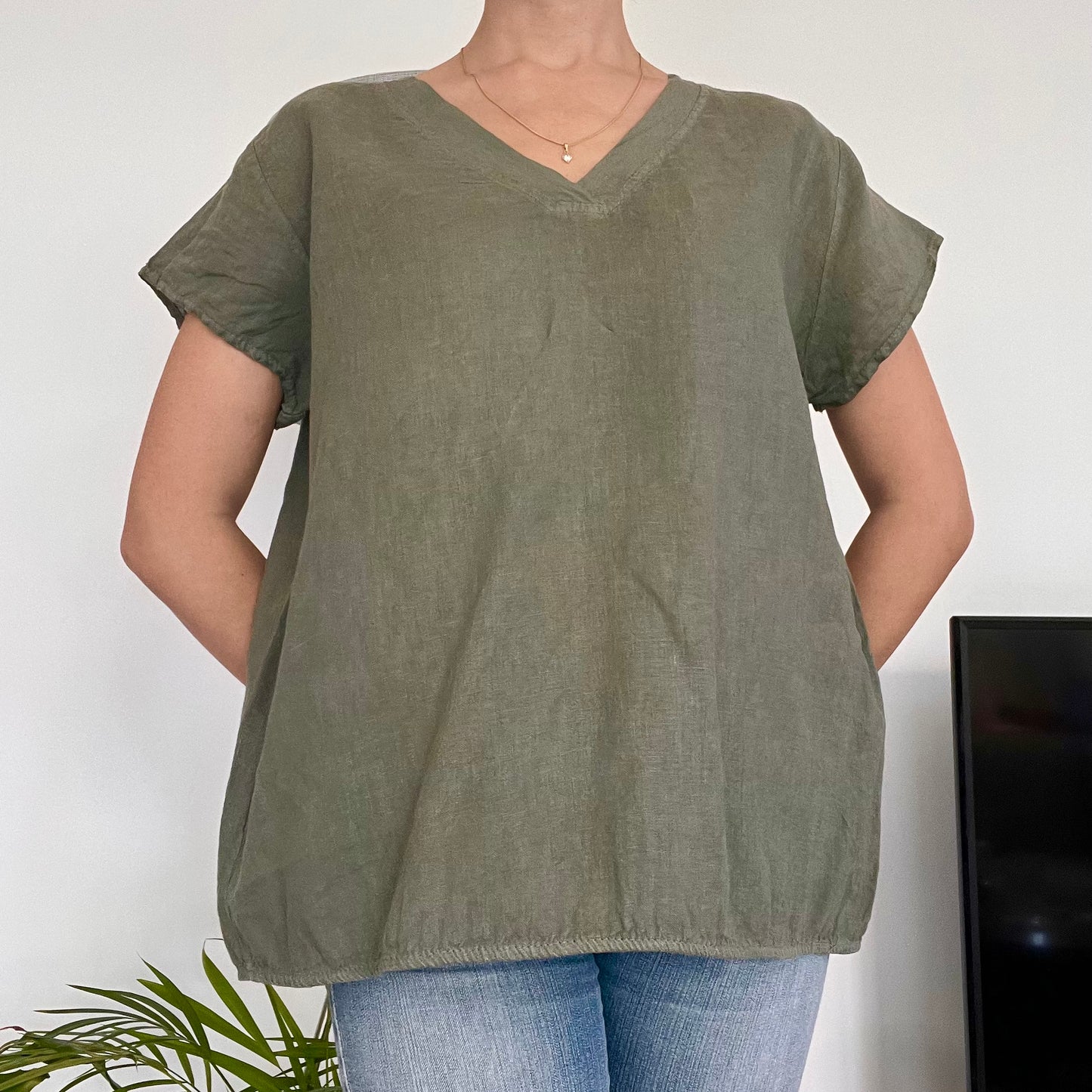 Linen khaki blouse-Size 42