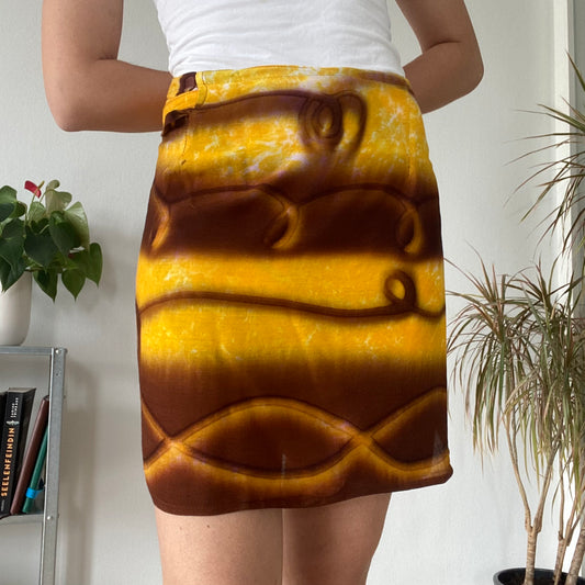 Yellow brown mini wrap skirt