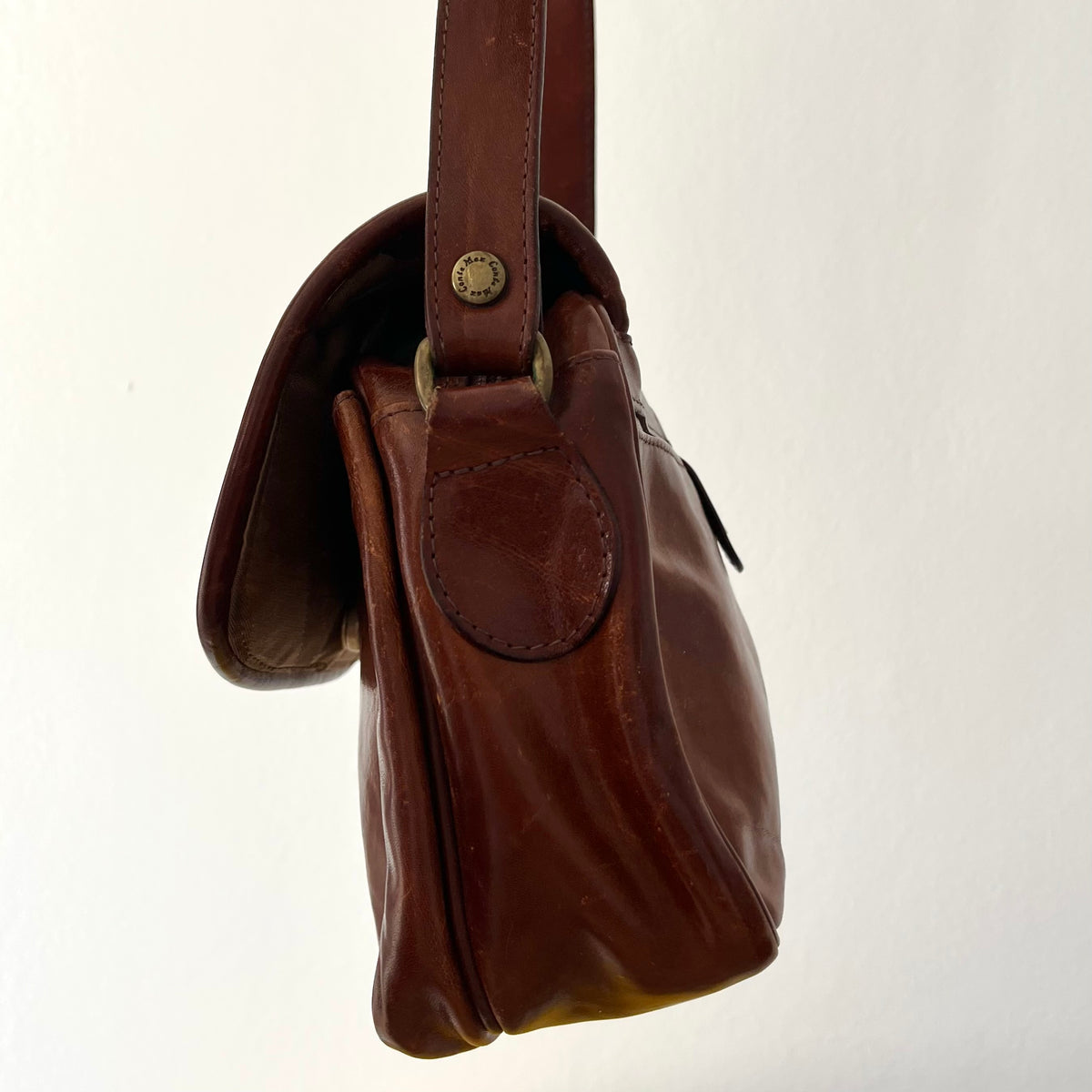 Dark Brown Genuine Leather Vintage Conte Max Conte Brown Leather Crossbody messenger Bag Y2K 90s