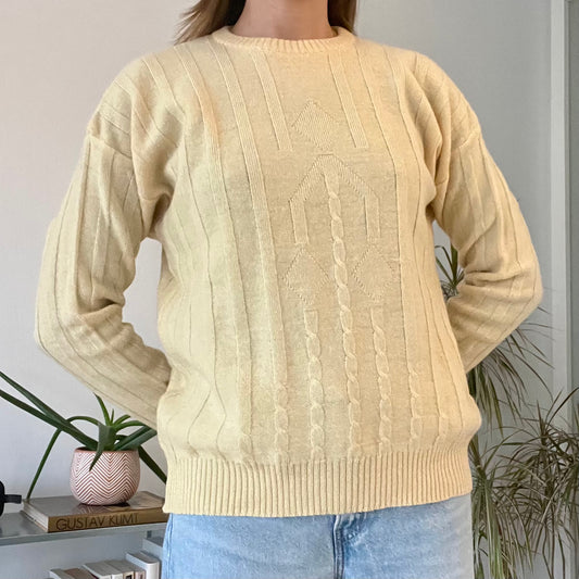 Butter yellow pullover-knitted jumper-Size L