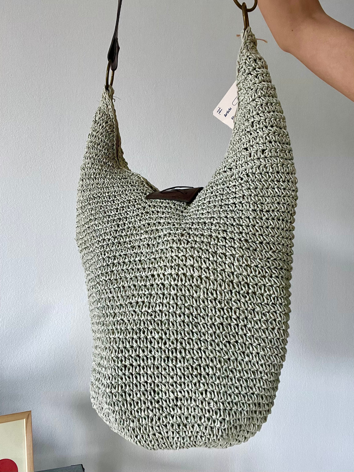 Woven Shoulder Bag with Leather Buckle Detail