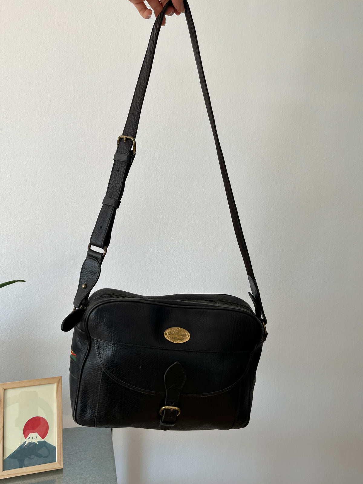 Black leather shoulder crossbody bag