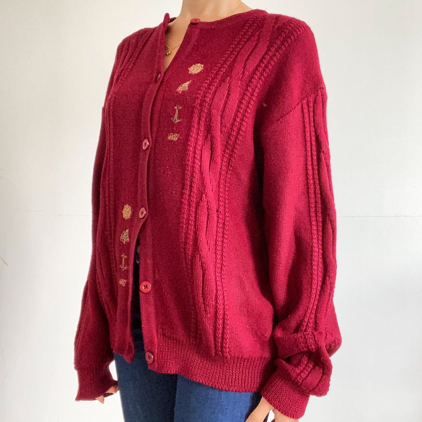 90s burgundy cardigan oversize