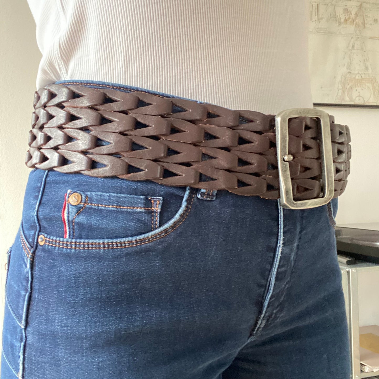 Thick brown braided leather belt