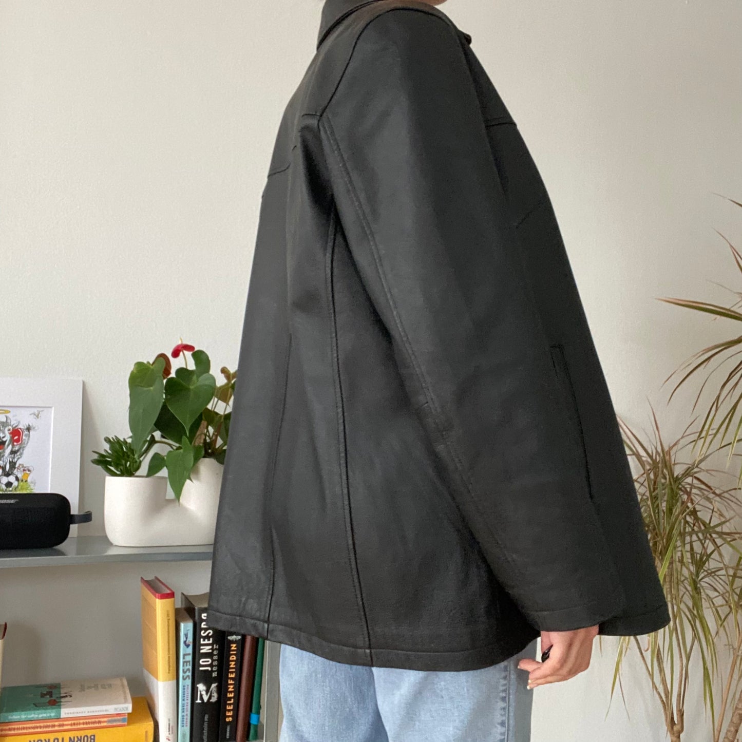 Unisex Oversized Black Leather Blazer