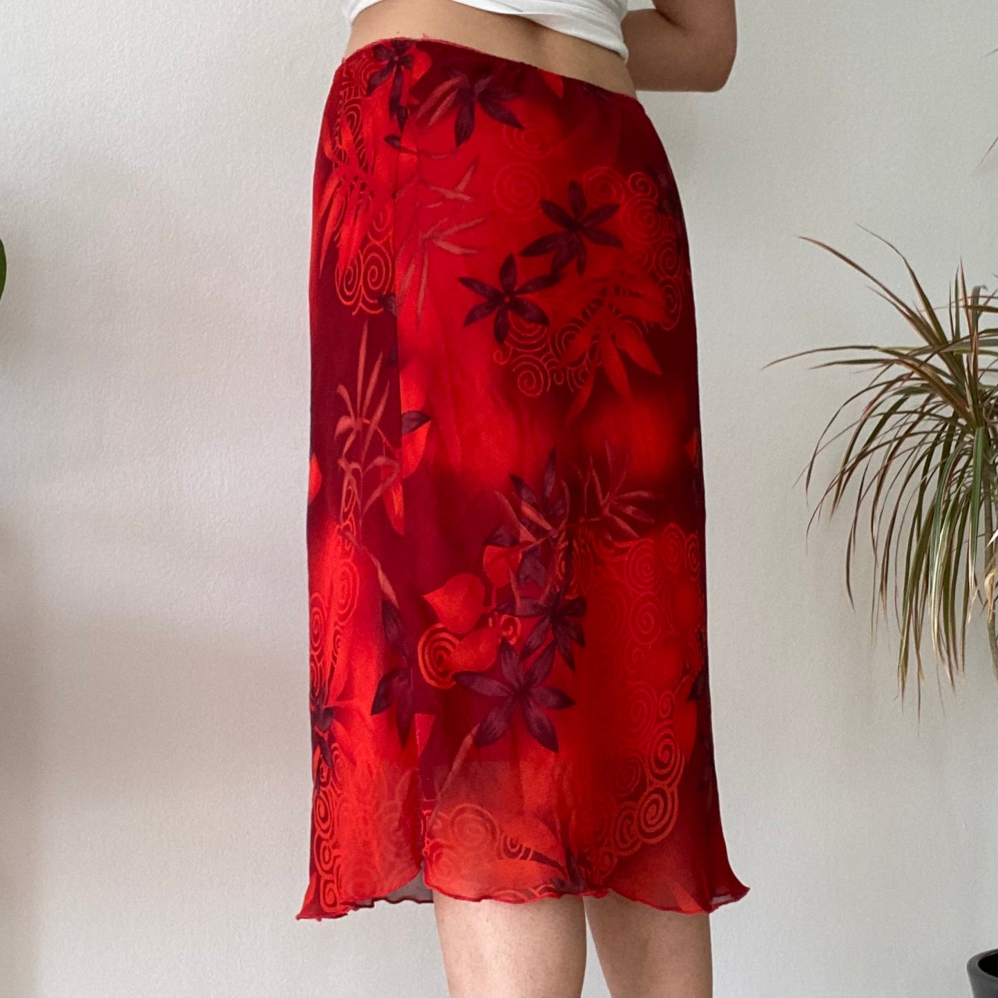 90s red midi skirt