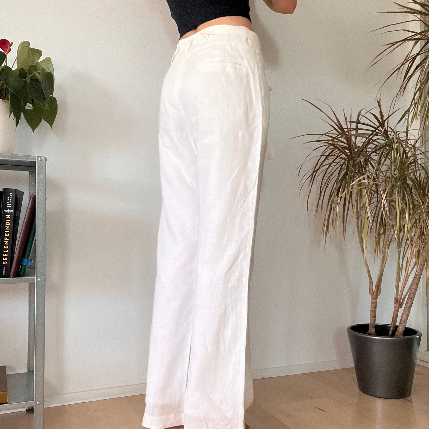 Wide linen long white trousers-XL