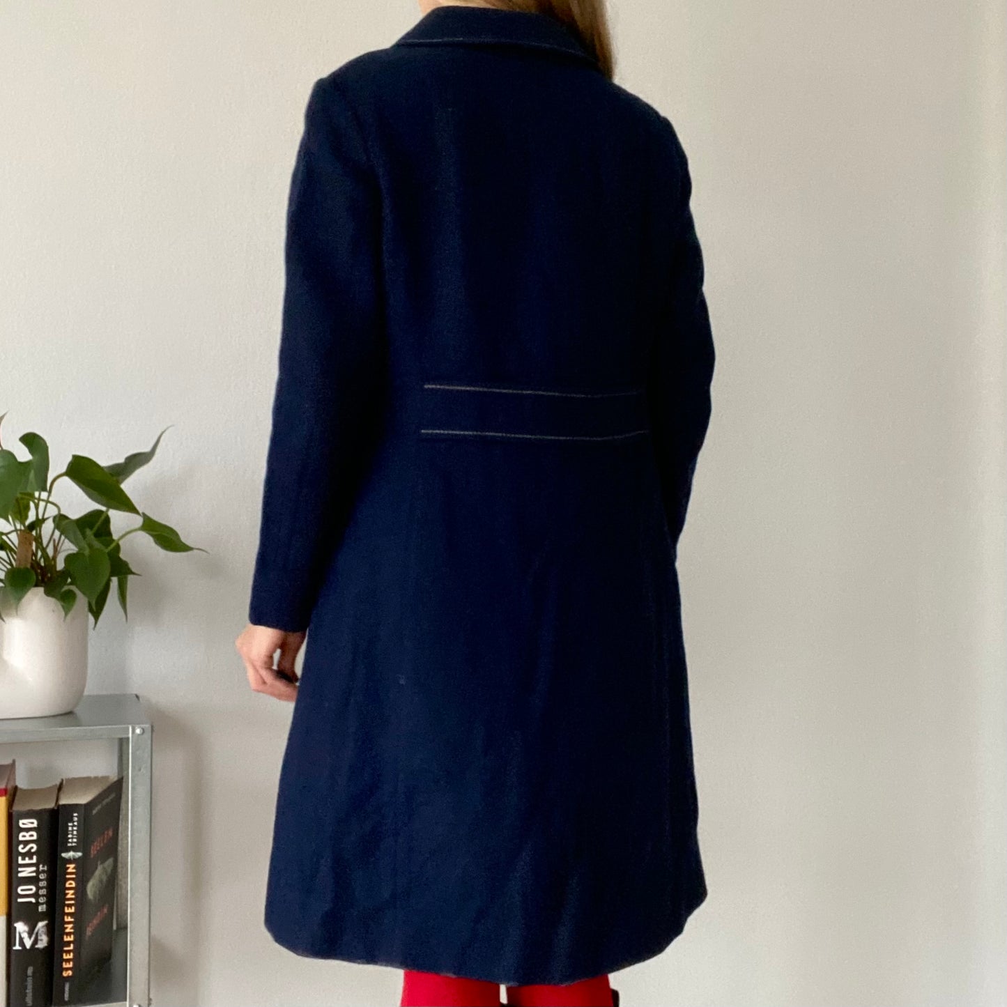 Navy Blue Wool Coat Single Breasted Tailored Mid Length Classic