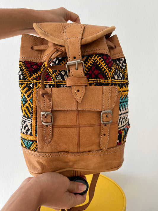 Boho leather camel brown backpack