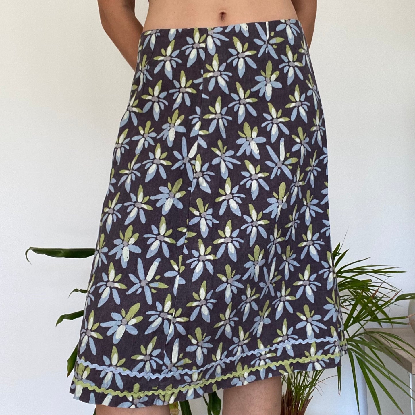 Midi linen patterned skirt