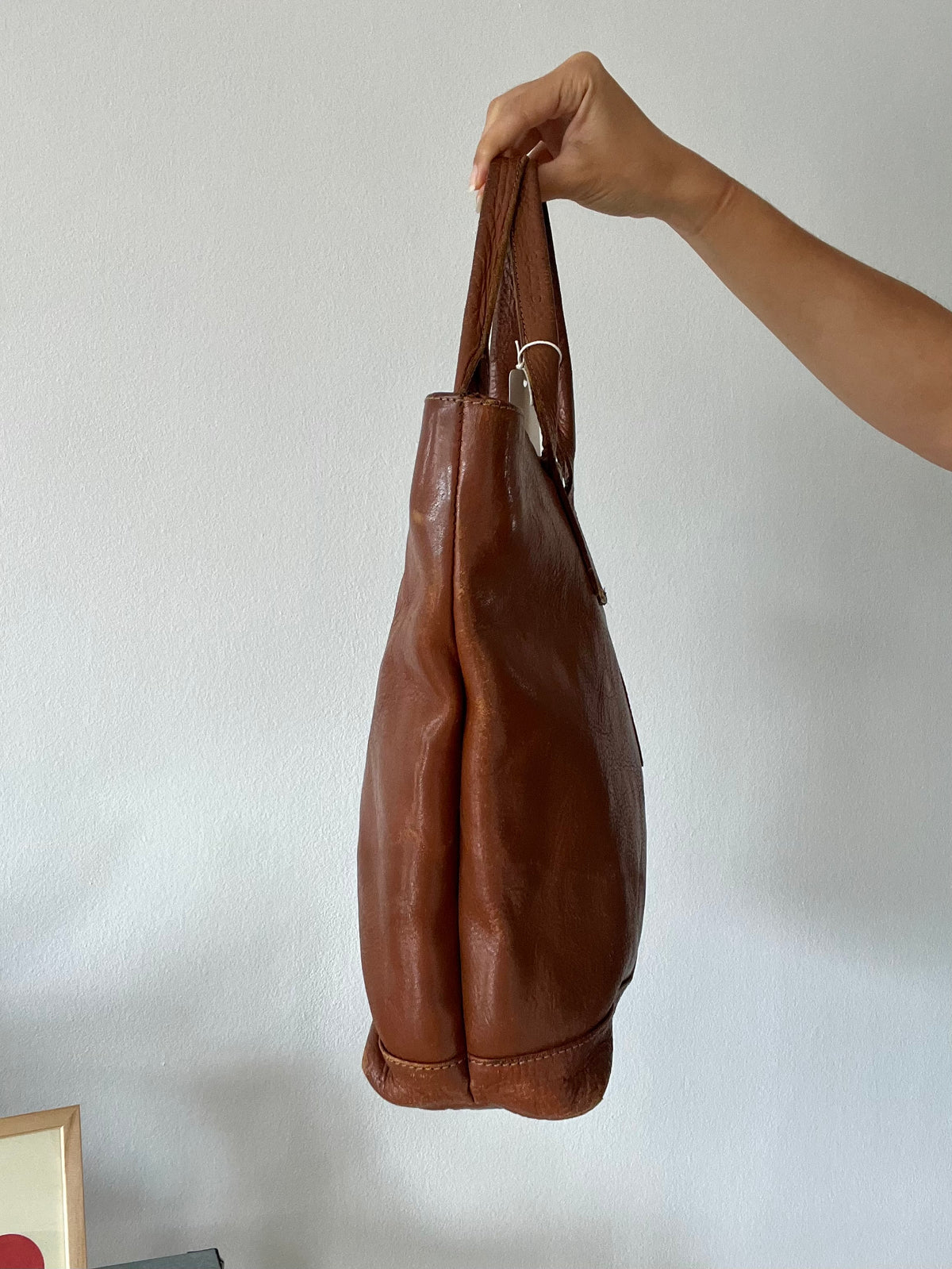 Vintage Style Brown Leather Tote Bag Large Shopper