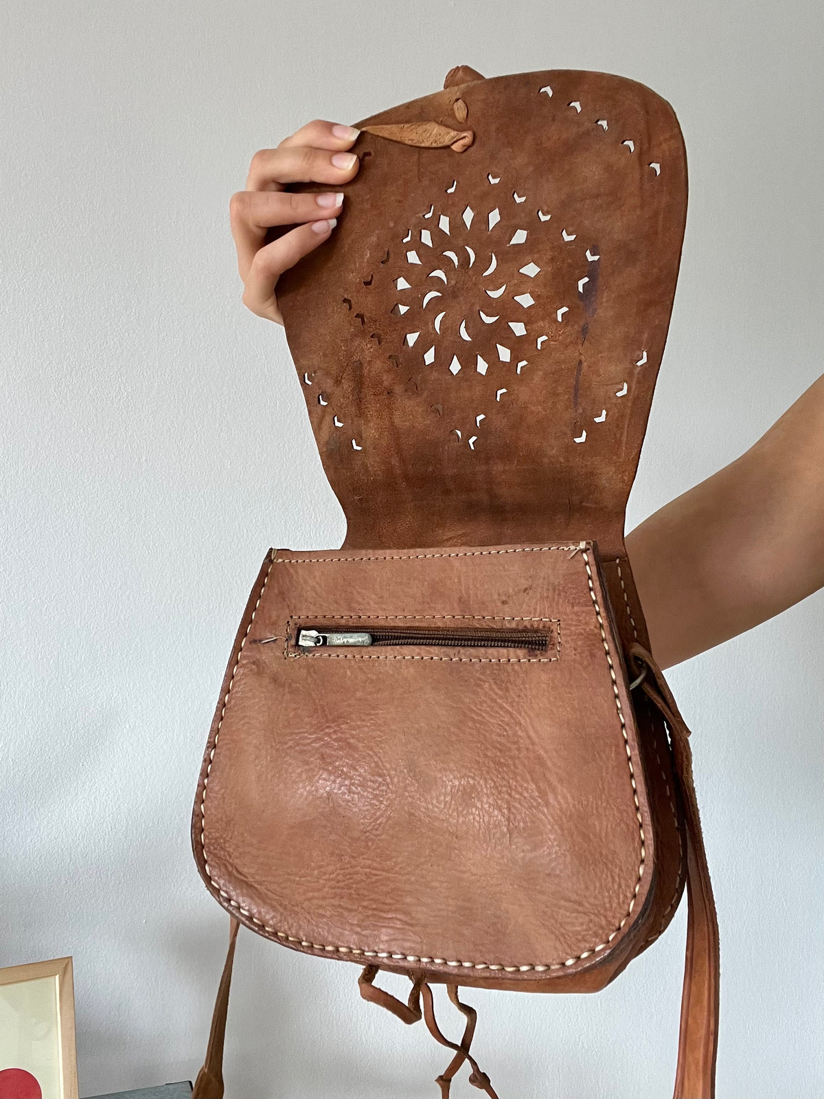 handcrafted artisan tan leather shoulder bag