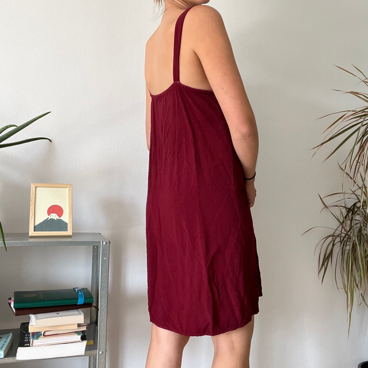 Vintage Burgundy Beaded Mini Dress-Free size