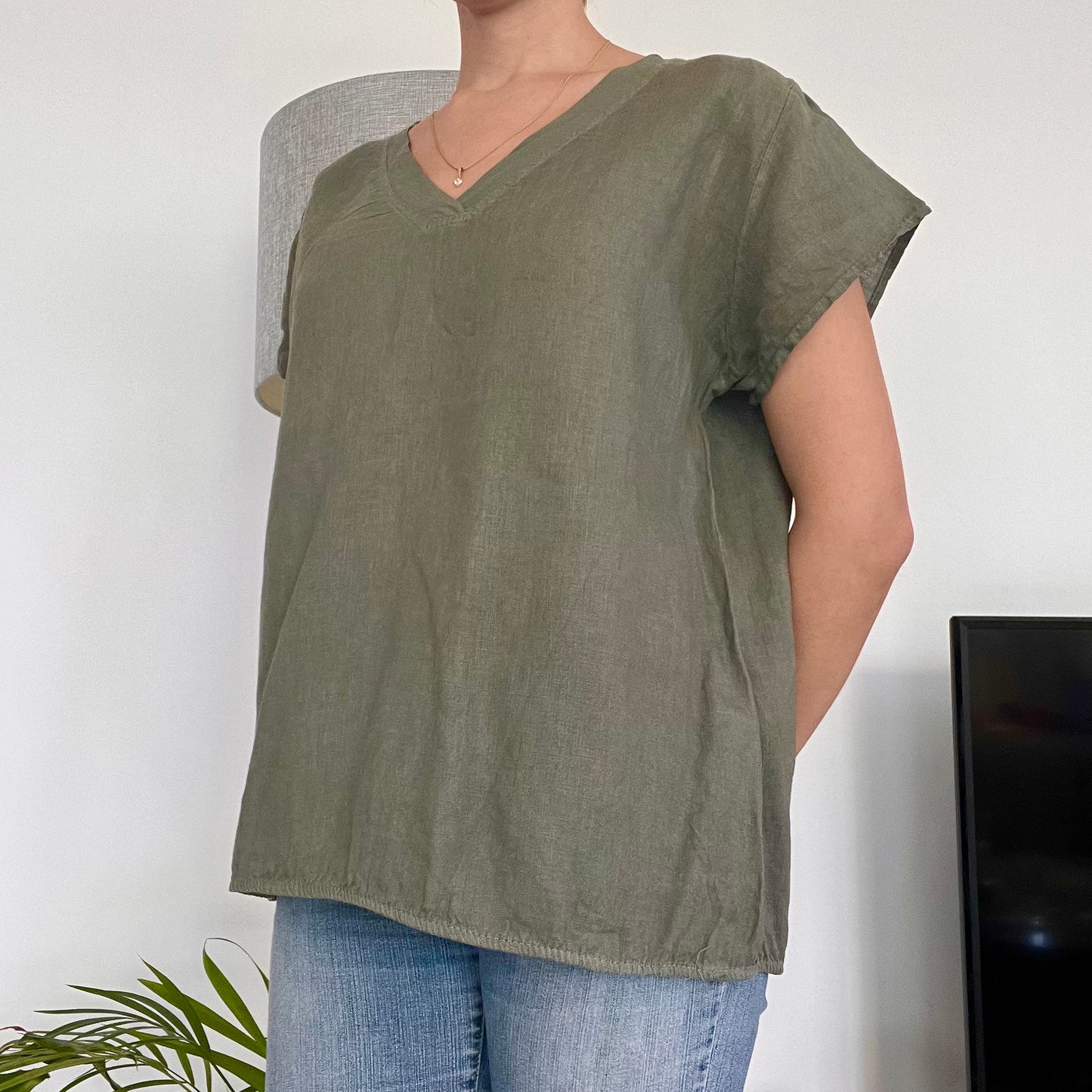 Linen khaki blouse-Size 42