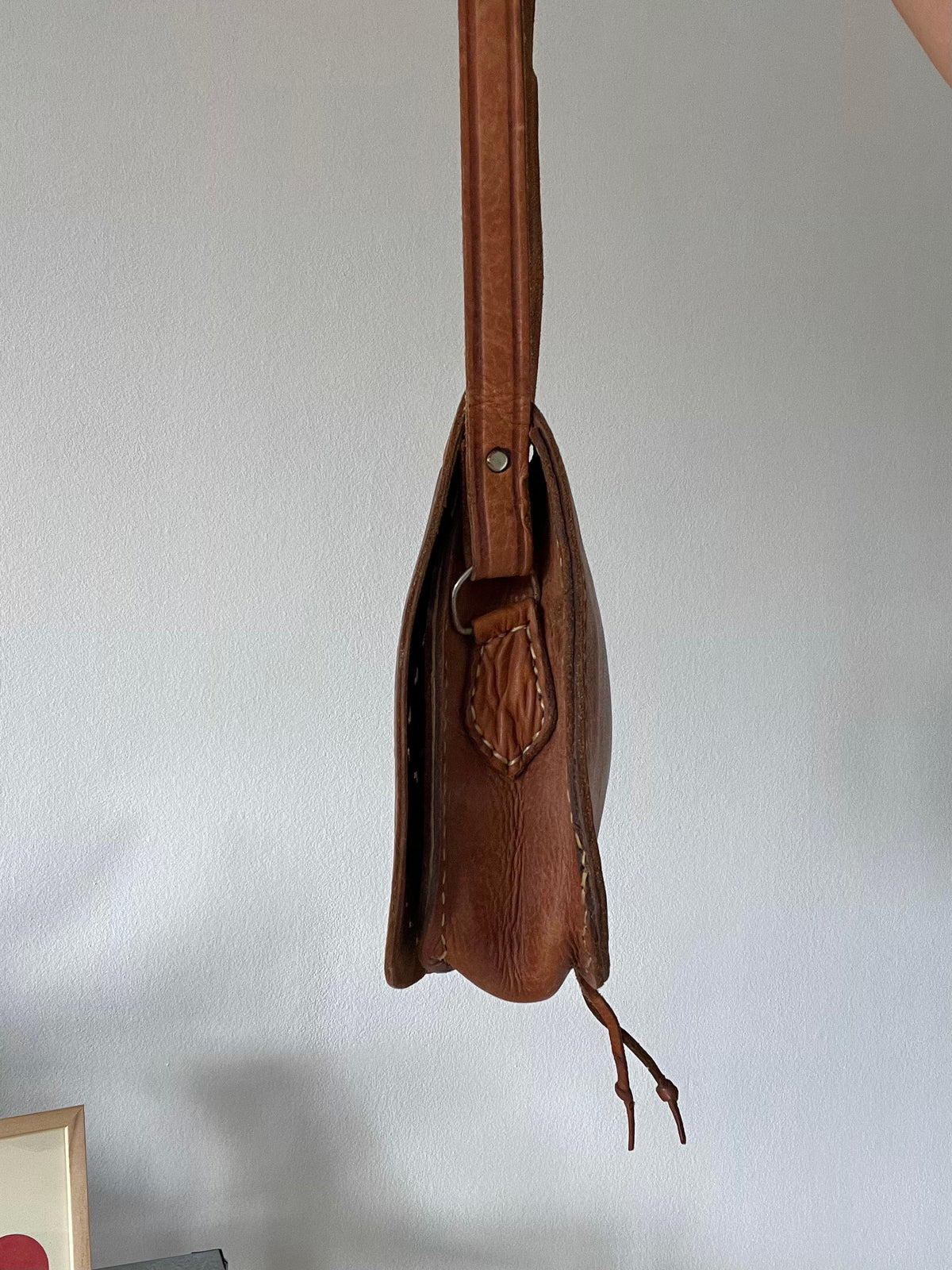 handcrafted artisan tan leather shoulder bag