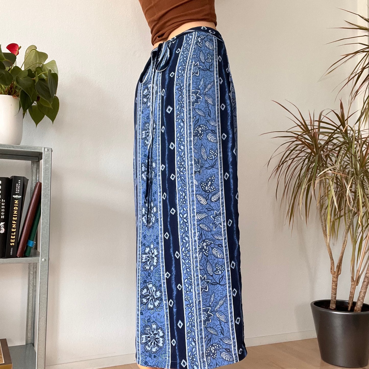 Vintage Blue Boho Maxi Skirt Y2K Floral Pattern