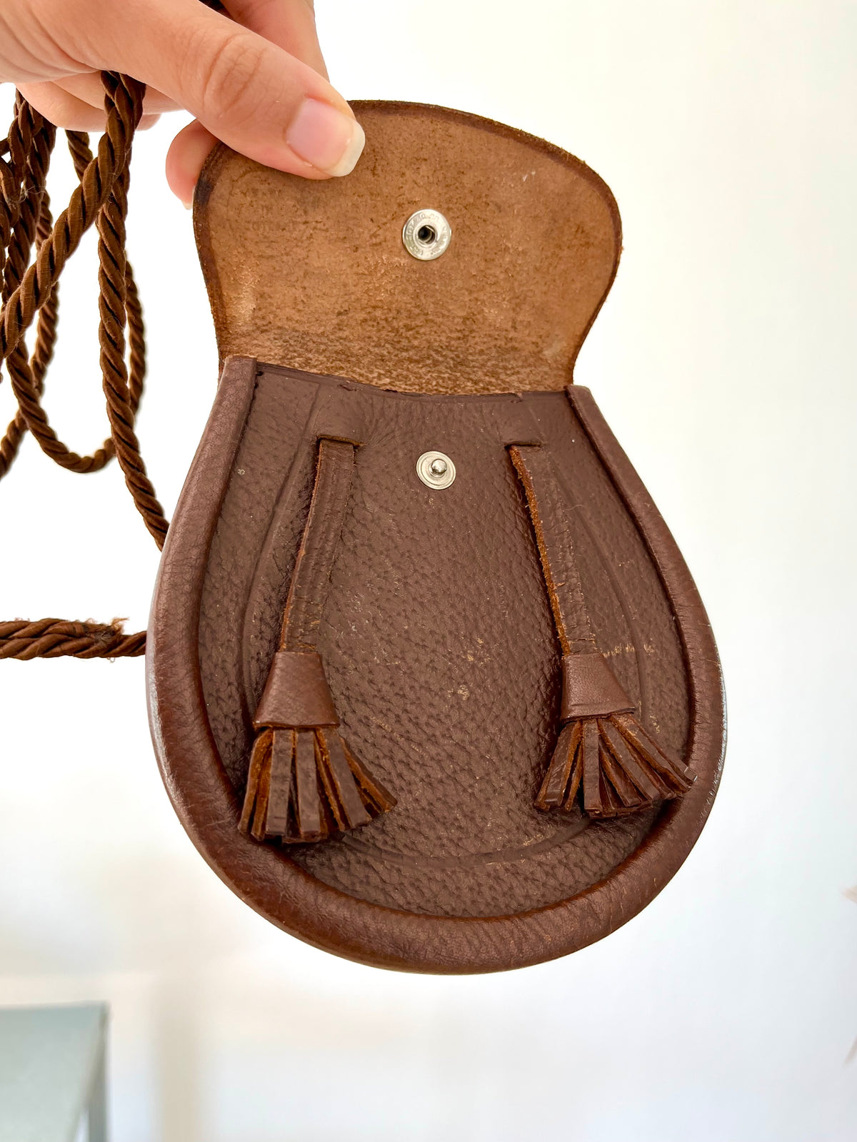 Vintage Scottish Brown Leather Sporran Crossbody Bag Tassel Pouch