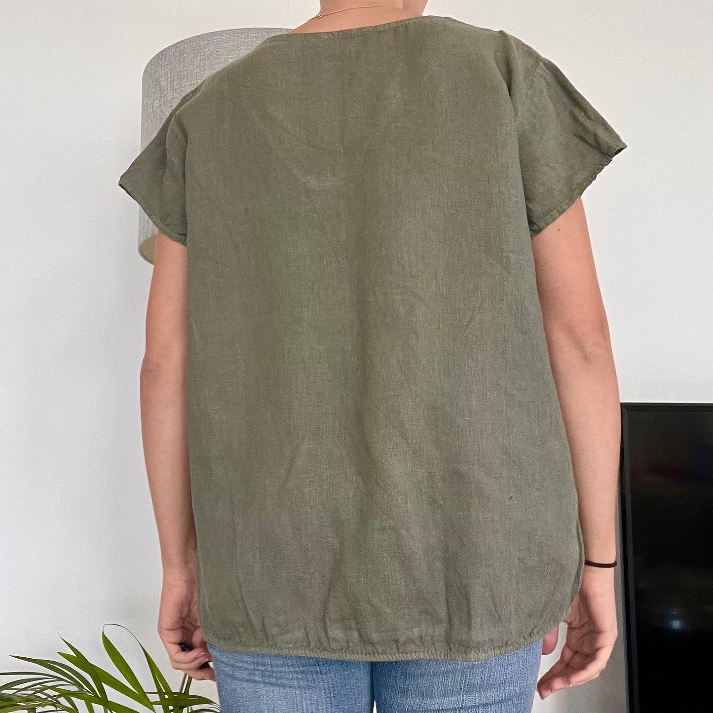Linen khaki blouse-Size 42