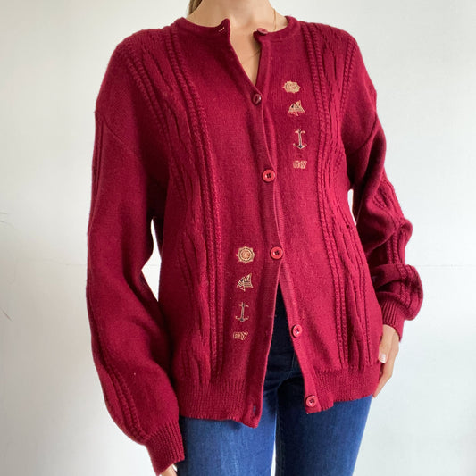 90s burgundy cardigan oversize
