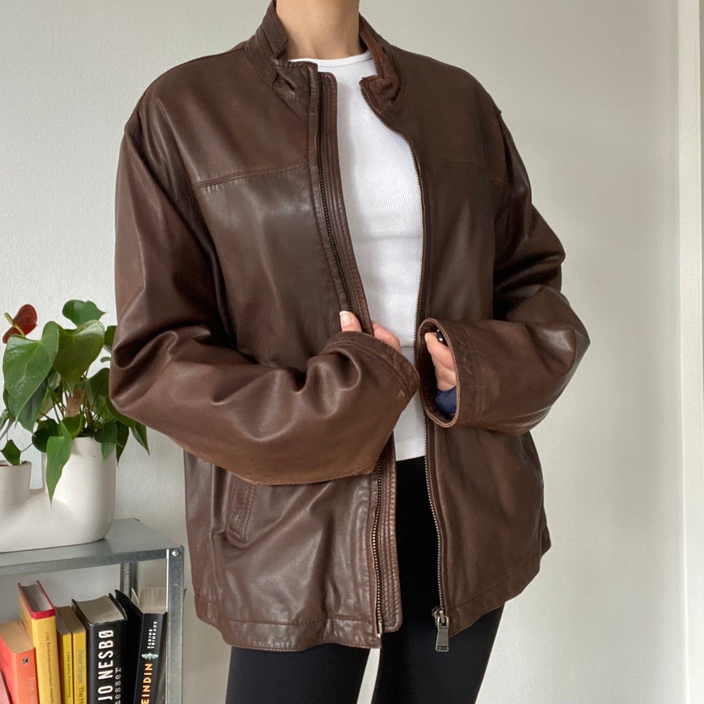 Brown leather jacket Men size