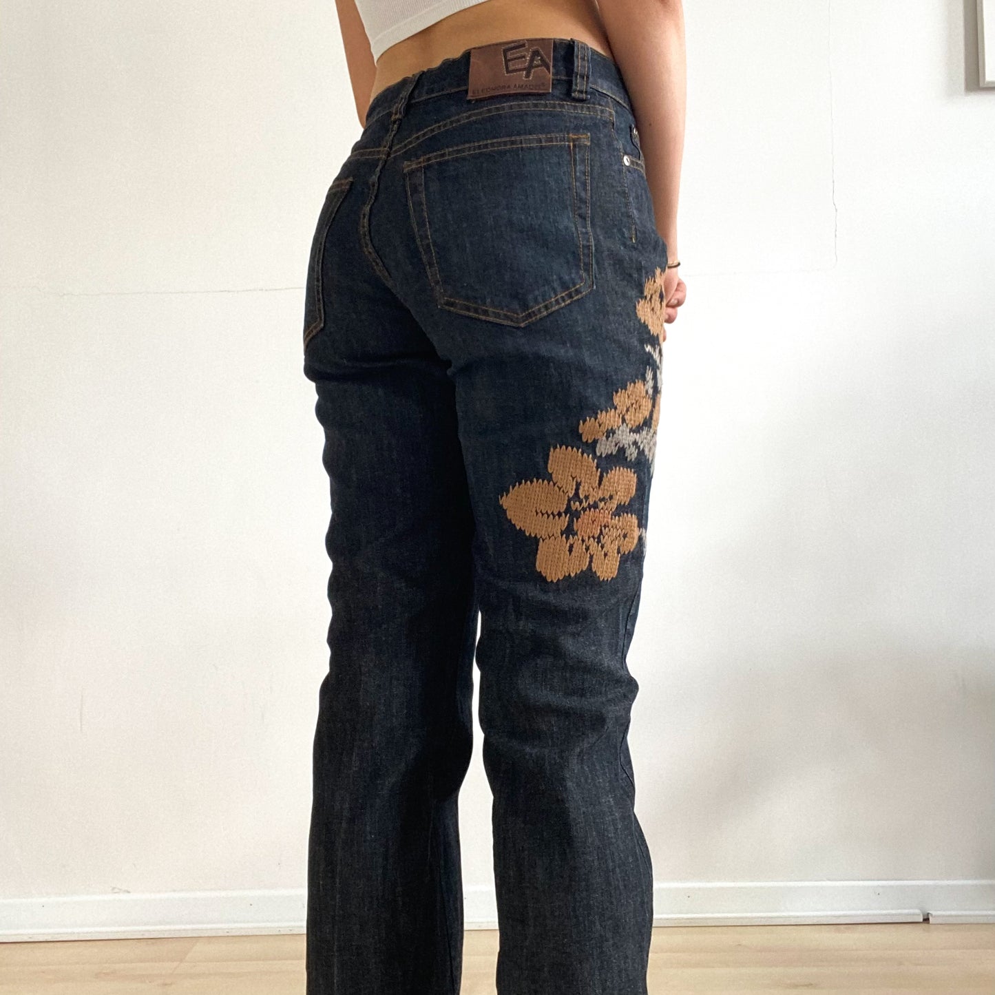 Autumn jeans leaf details
