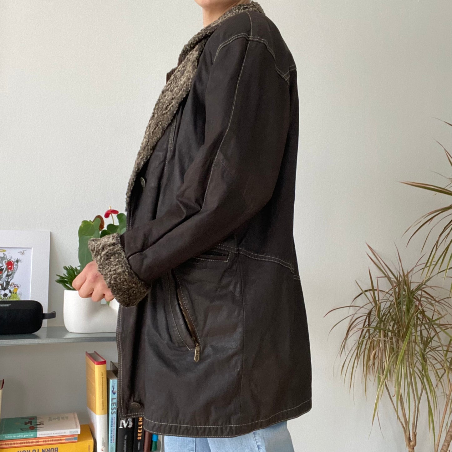 Vintage brown mid-length leather coat