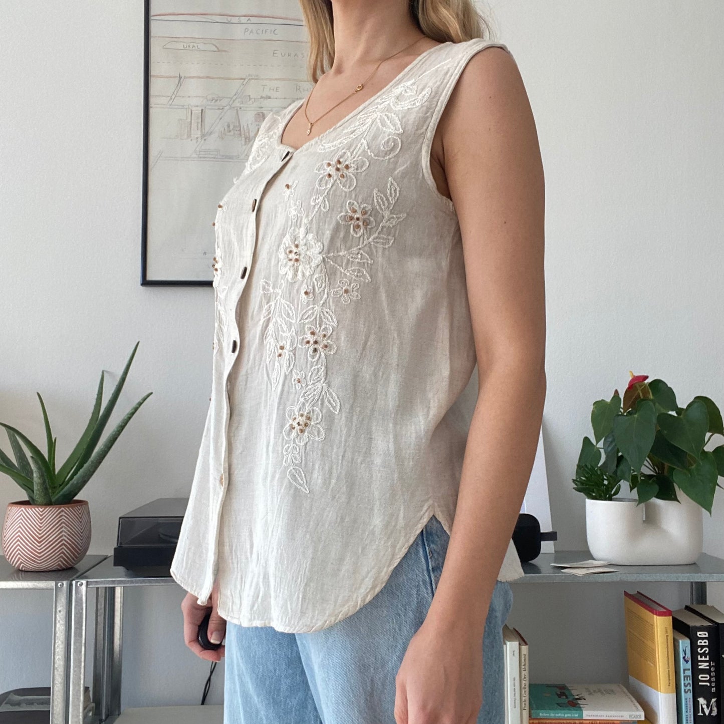 White Bege summer cottage top-Size M