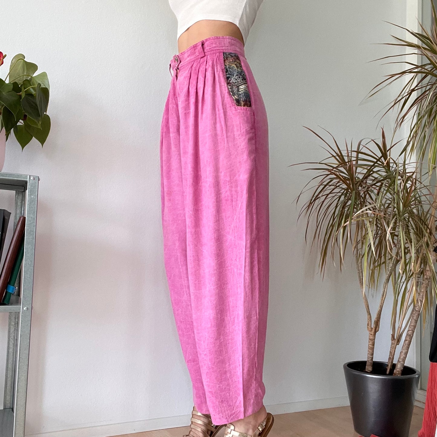 Vintage Pink High Waisted Wide Leg Trousers Y2K