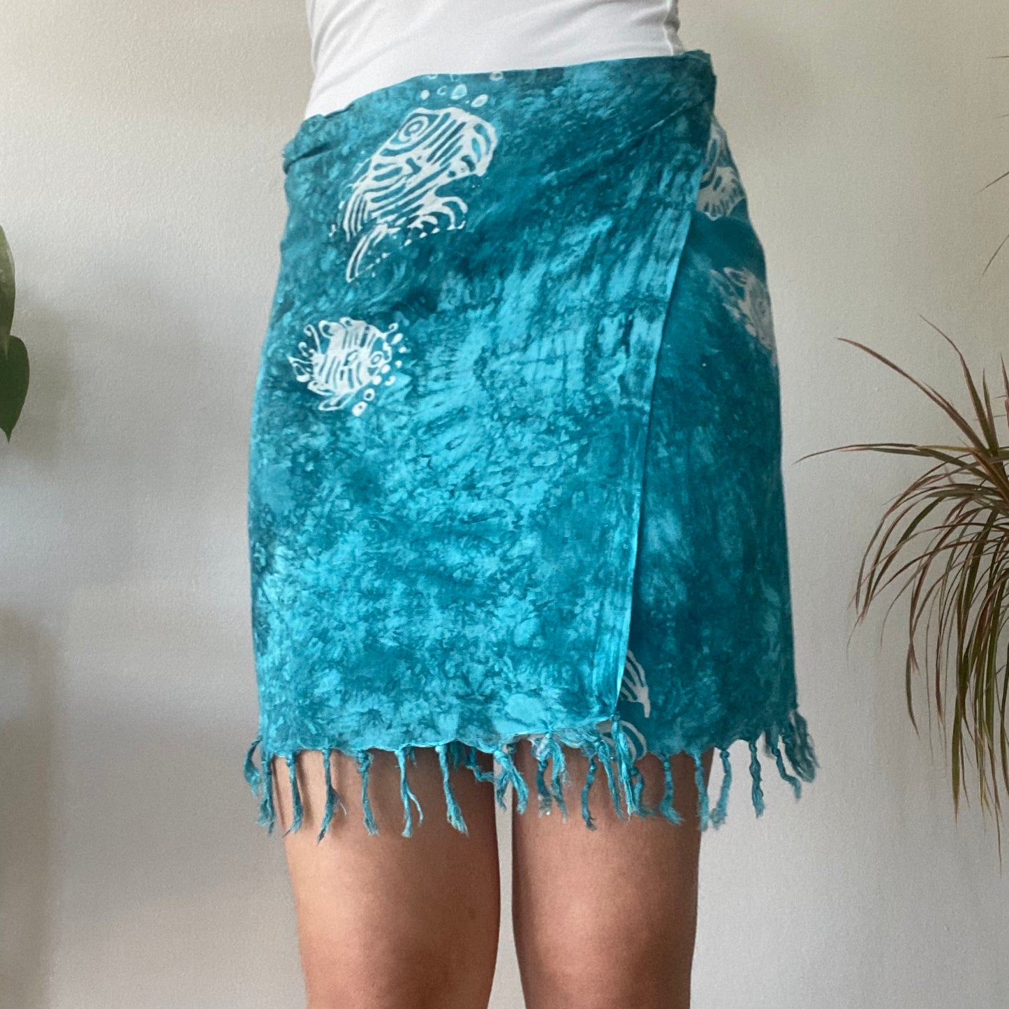 Blue fringe mini skirt