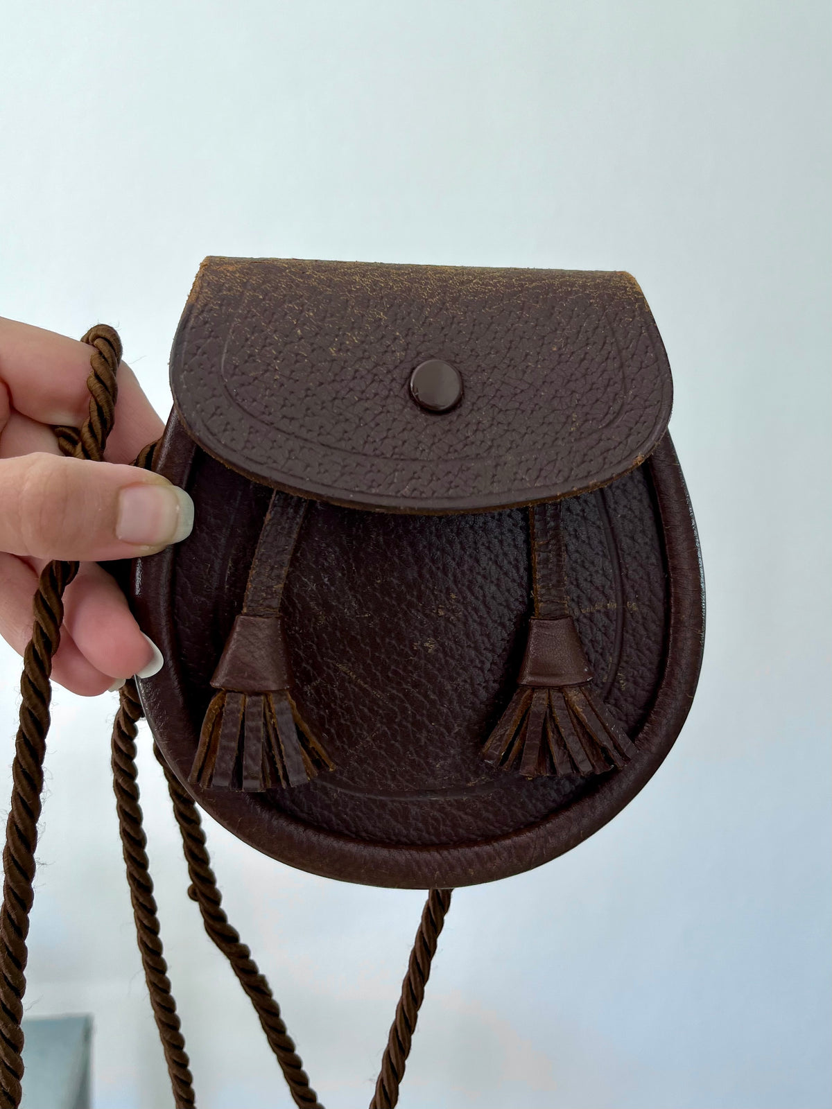 Vintage Scottish Brown Leather Sporran Crossbody Bag Tassel Pouch