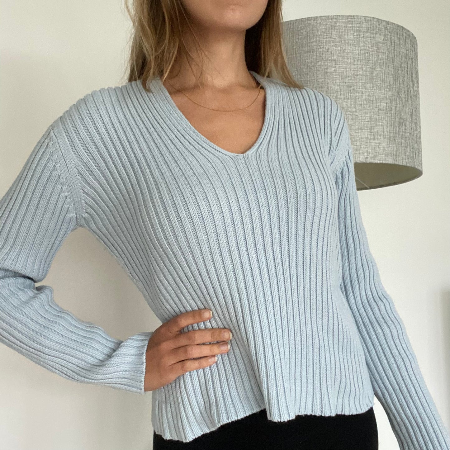 Blue V-neck pullover