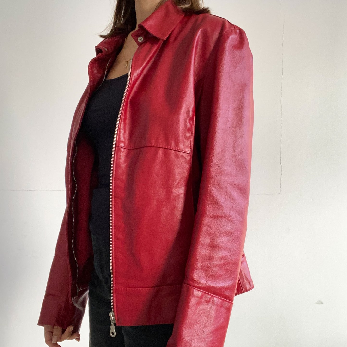 Red leather jacket with zipper