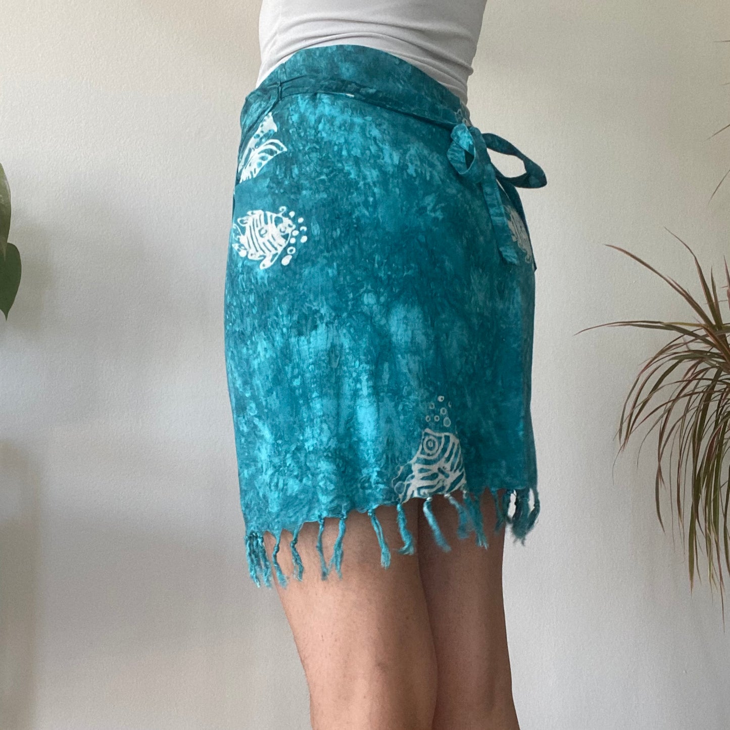 Blue fringe mini skirt