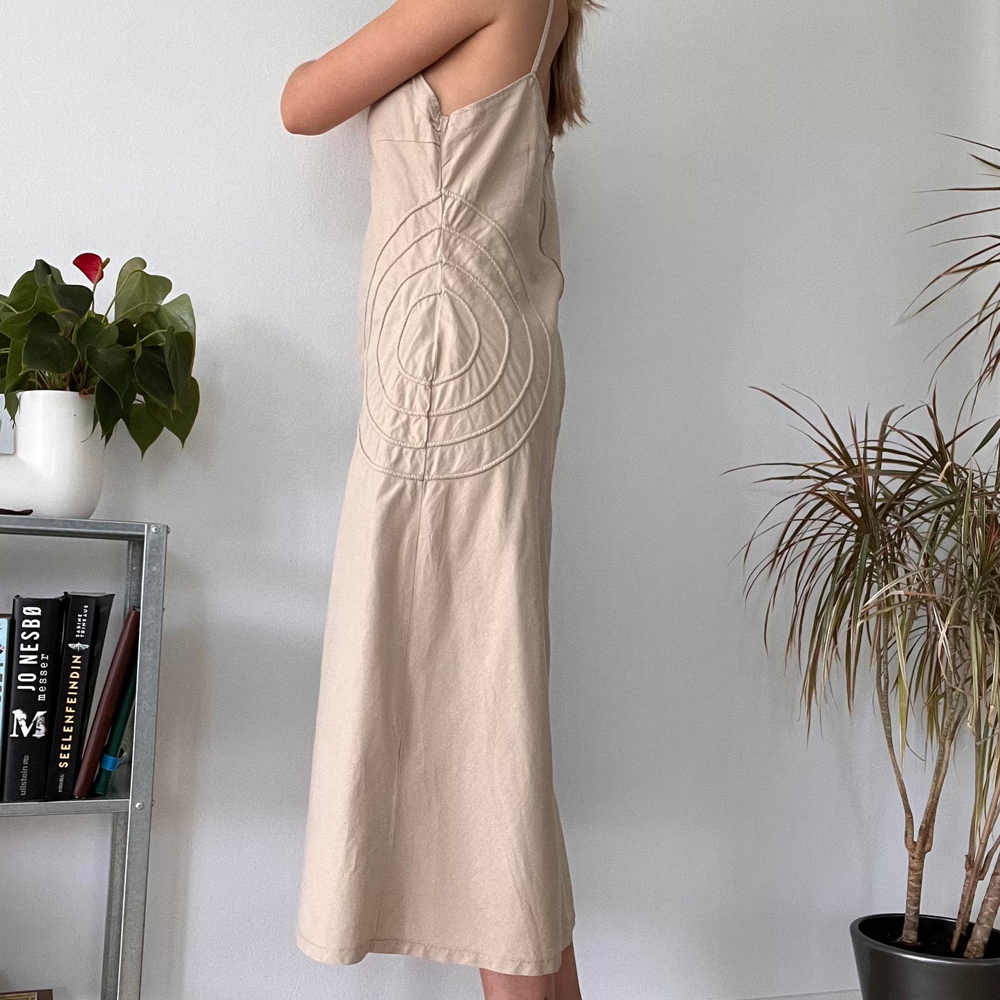 Beige linen cotton summer dress-Size L