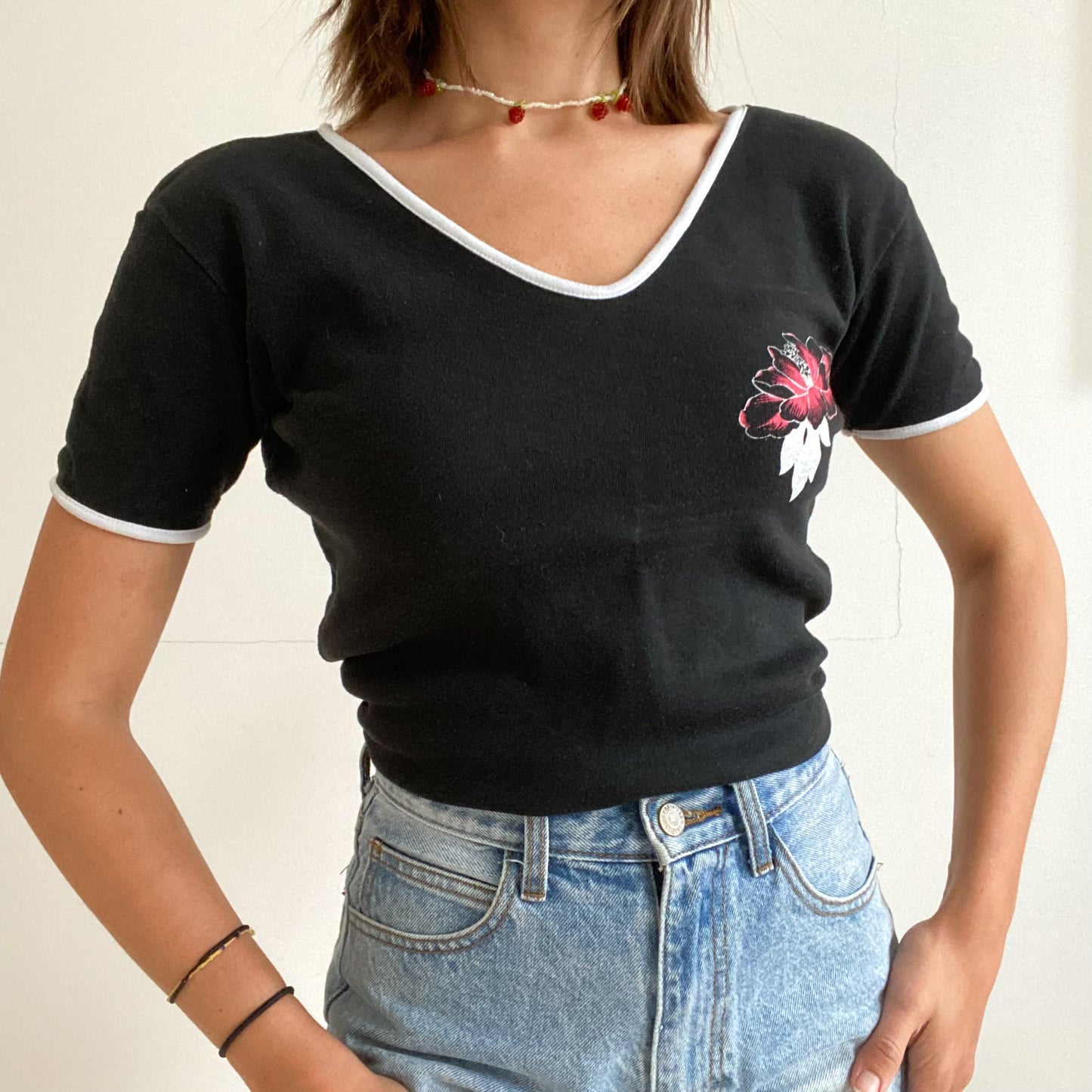 Black and White Flower Top