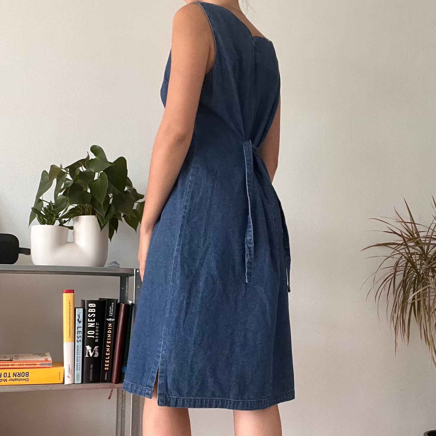 Vintage Embroidered Denim Midi Dress - Size 40