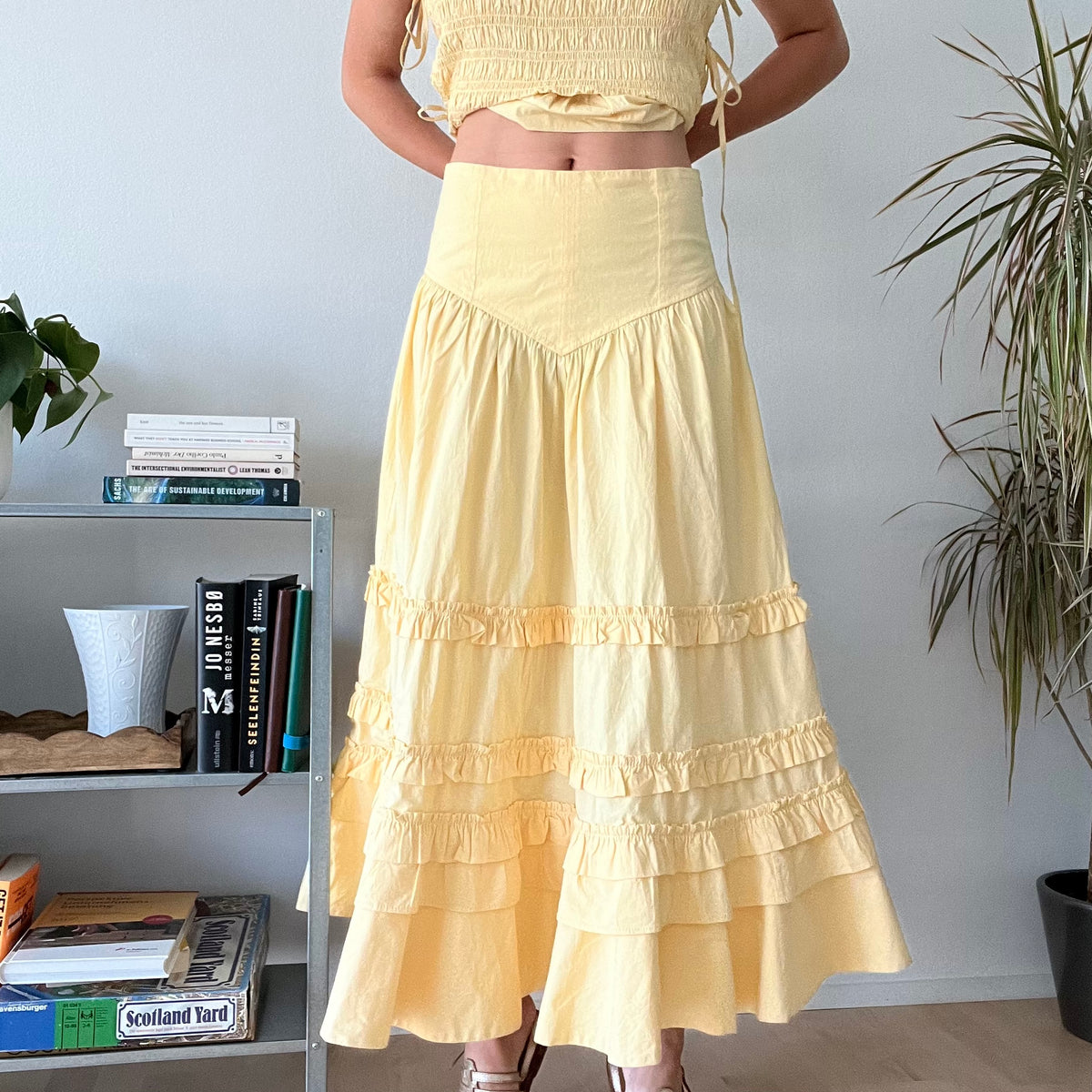 Ganni butter yellow top and skirt set- Size 36 /38