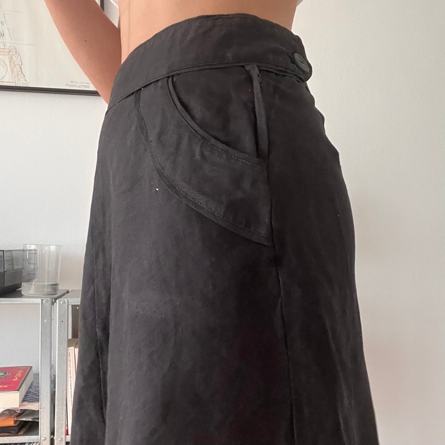 Black Linen High Waist Mini Skirt Minimalist Y2K-Size 34
